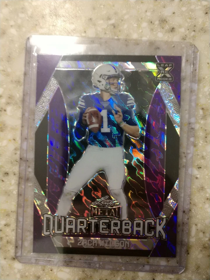 2021 ZACH WILSON LEAF Metal 18/30 Quarterbacks PURPLE MARBLE MINT RC JETS - Image 1 of 2