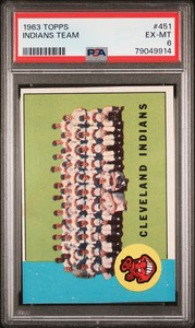 1963 Topps Indians Team #451 PSA 6 NEW LABEL VINTAGE BASEBALL CARD