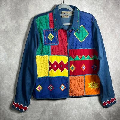 Don't Mess With Texas Denim Jacket Womens Large Blue Artsy Embroidered Casual - Image 1 of 4