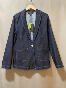 NWT Rachel Zoe Repreve Women's Notch Lapel Long Sleeve Denim Blazer Size M Blue - Picture 1 of 16