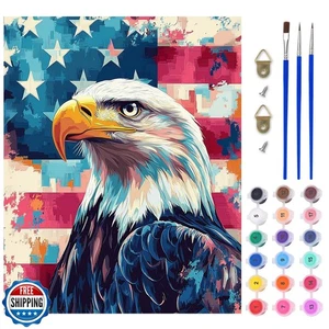 Kit de pintura por números bandera americana Lxmsja para adultos, dolor acrílico águila calva - Imagen 1 de 5