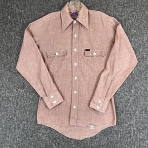 Vintage Wrangler Button Up Shirt Men's Small Light Salmon 70s Western Cowboy - Picture 1 of 13