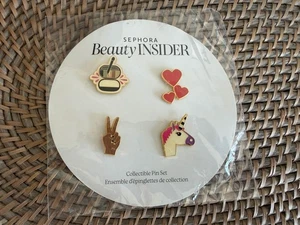 NIB Sephora Beauty Insider Collectible Pin Set Unicorn, Hearts, Peace & Makeup - Picture 1 of 3