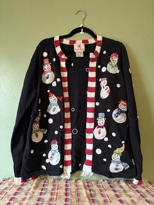 Vintage Women's Quacker Factory Christmas Snowman Cardigan Sweater Size L - Image 1 of 4