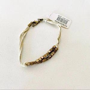 NEU Y2K VINTAGE NORDSTROM Weiß Creme Hellbraun Kordel Gold Messing Perlen Armband Schmuck - Bild 1 von 3