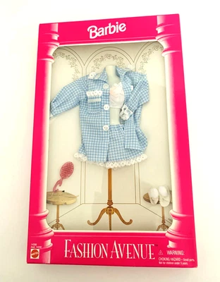 1995 Barbie Fashion Avenue синий Gingham чек пижамы наряд 14288 никогда не доставался из коробки Mattel - Изображение 1 из 4