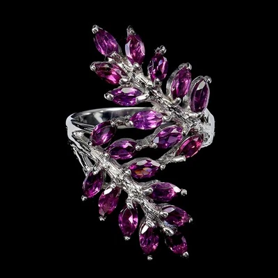 Anillo de plata de ley 925 marquesa rodolita granate piedras preciosas naturales tamaño de joyería Foto 1 de 4