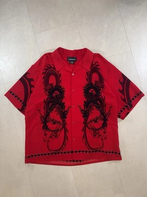 Винтажная лагерная рубашка Y2K No Boundaries XL Dragon на пуговицах уличная одежда красная 2000-е - Изображение 1 из 4