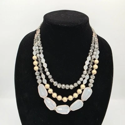 Collar de cadena con cuentas de oro blanco tono plata multihilo RubyRd para mujer 28" Foto 1 de 4