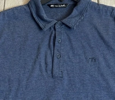 Camisa Polo Travis Mathew Para Hombres Grande Rayas Azul Oscuro Preppy Golf Suave Foto 1 de 4