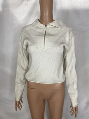 Jonathan Simkhai Womens Braided Sleeve Brett Ribbed Polo Shirt Size XS Ivory - Image 1 of 4