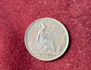 1886 GREAT BRITAIN FARTHING - RARE DATE Vintage Coin - - Bild 1 von 2