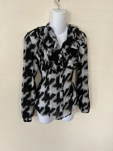 Vintage 90’s Style ButtonUp Blouse Whimsical Goth Sheer Sz S Black Gray Ruffle - Picture 1 of 6