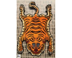Orange Tibetan Tiger Rug Carpet - Handknotted handmade Nepal - 2x3ft - Picture 1 of 6