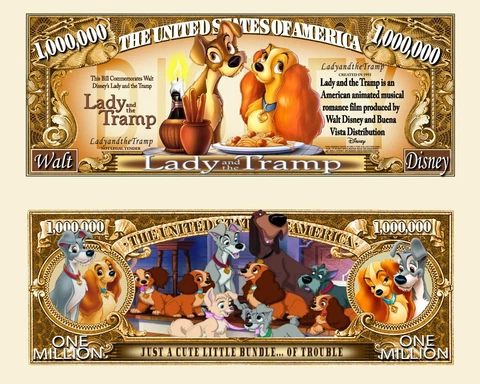Lady and the Tramp Million Dollar Bill Play Funny Money Note + FREE SLEEVE Cover
