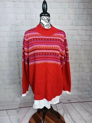 Isaac Mizrahi Mujer Manga Larga Geo Estampado Suéter Camisa Imitación Base Talla 2x B15 Foto 1 de 4