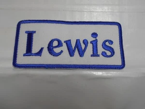 LEWIS NEW EMBROIDERED  SEW / IRON ON NAME PATCH BLUE ON WHITE - Picture 1 of 3