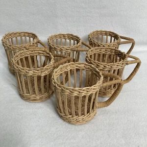 6er Set Vintage Boho Korb Rattan Tasse Glas Halter Griffe Garten Party 3" - Bild 1 von 8
