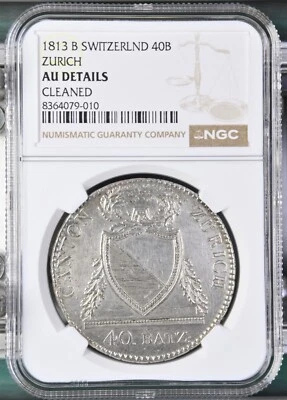 1813 B SILVER SWITZERLAND ZURICH 40 BATZEN COIN NGC ABOUT UNCIRCULATED - Image 1 of 2
