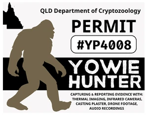QLD YOWIE HUNTER PERMIT Glossy Vinyl Sticker NEW Queensland Cryptids Bigfoot - Bild 1 von 1