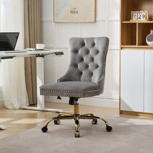 Silla de oficina para el hogar de 19,7-22,4" de altura silla de escritorio giratoria de terciopelo acento gris char - Imagen 1 de 16