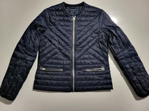 Tommy Hilfiger Puffer Jacket Womens Small Navy Blue Down Feathered Full Zip - Picture 1 of 5