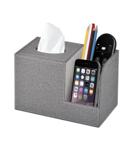 Square Tissue Box Cover Organizer,Pu Leather Cube Tissue Box Holder with 2-Com.. - Picture 1 of 7