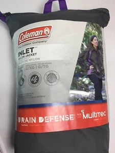 NEW Women’s Coleman INLET Nylon Jacket Rain Defense Coat. L/XL. Dk Gray & Purple - Picture 1 of 5