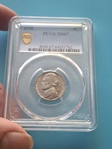 1938 Jefferson Nickel Münze 5c PCGS MS67 schöne Farben - Bild 1 von 4