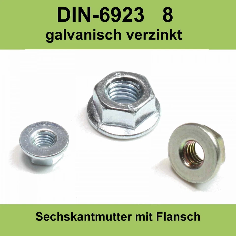 diverse Sechskantmutter DIN 6923 M.flansch M 12 8 galvanisch verzinkt