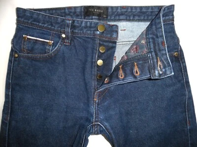 Pantalones de mezclilla para hombre Ted Baker pierna ajustada con ribete de mosca con botones 28R (28W x 28,5L) ¡USADOS EN EXCELENTE ESTADO! Foto 1 de 4