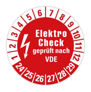 Prüfplakette Etikett „Elektro Check geprüft nach VDE 2024-2029“ Folie rot - Bild 1 von 1