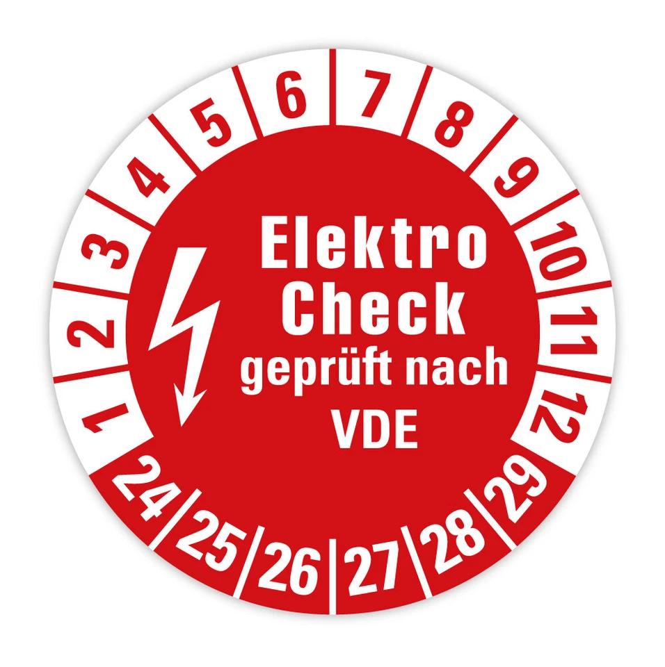 MBS-SIGNS ® Prüfplakette Etikett „Elektro Check geprüft nach VDE 2024-2029“ Folie rot