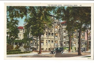 Vintage Postcard Greenfield MA Massachusetts Weldon Hotel Cars WB - Bild 1 von 4