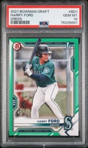 2021 Bowman Draft Harry Ford 1st Bowman Green Parallel /99 PSA 10 GEM MINT POP 1 - Picture 1 of 2