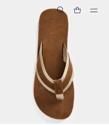 Sandalias Chanclas Polo Ralph Lauren Para Hombres Marrón Gamuza Cuero 8,9,10,11,12,13 Foto 1 de 4