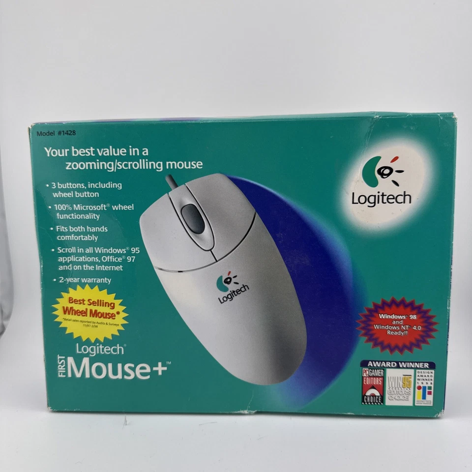 Logitech Wheel Mouse 1428 White Gray Corded USB 6ft NIB - Image 1 of 2