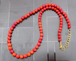 Handmade Red & Orange Coral Faceted Round Gemstone 17.5" Beads Necklace For Gift - Picture 1 of 5