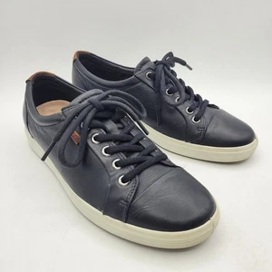 Ecco Soft 7 Black Womens Size 7 Premium Leather Sneakers Shoes Casual Black NICE - Picture 1 of 13