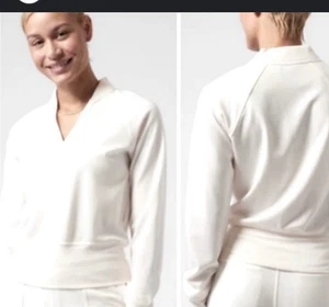 Sudadera Athleta Eastbound Top Cuello en V Mujer Magnolia Blanca Crema Camisa Mediana - Imagen 1 de 5