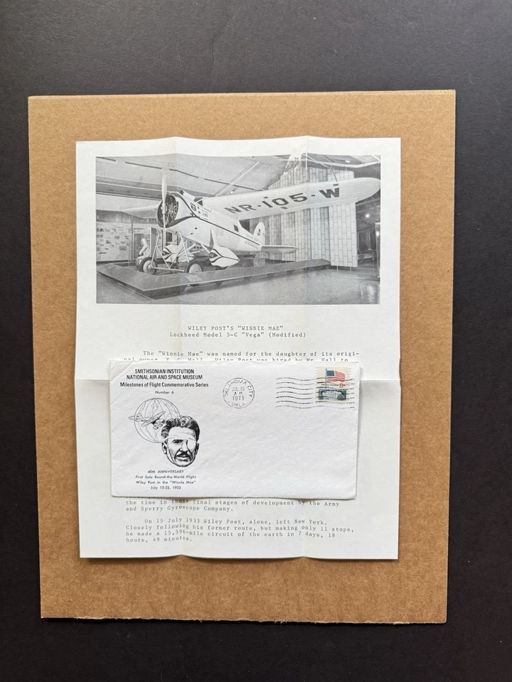 US 1973 Flight Millstone Event Cover #06 + 1st-Round-World-Flight +Info Page - Image 1 of 1