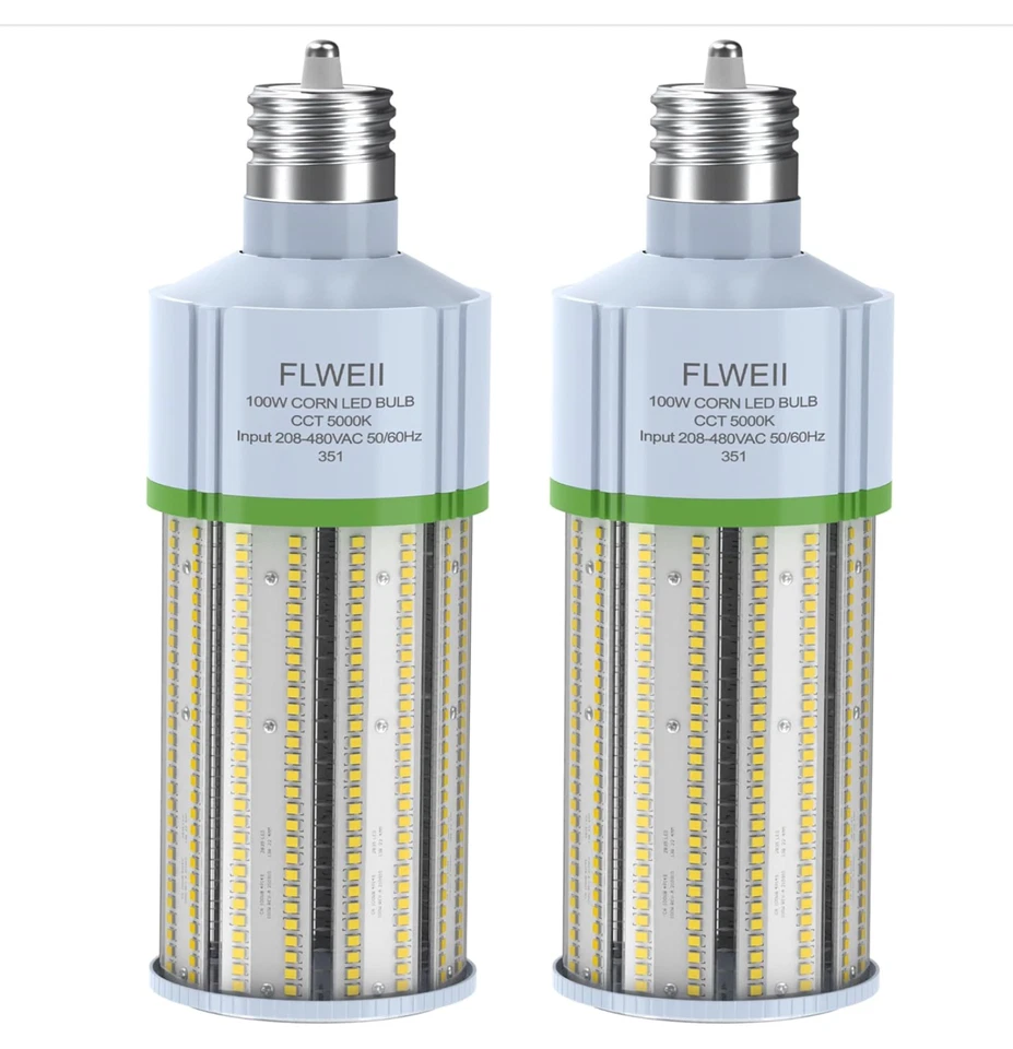 2-Pack LED Corn Light Bulb, 208-480V 100W E39 Mogul Base 5000K,14000 LM Replacem - Image 1 of 4