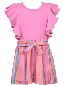 NEW Bonnie Jean Girls Size 10 "PINK & ORANGE MULTI-STRIPE" Bag Shorts Romper NWT - Picture 1 of 4