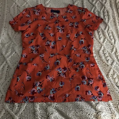 Koi Sapphire XS Women’s Coral Floral Scrub Top - Image 1 of 4