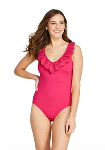 ๐ Draper James x Lands' End Ruffle V-Neck Halter One-Piece Swimsuit โ 8 โ NWT - Picture 1 of 9