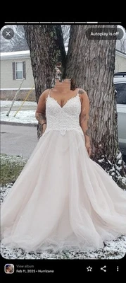 Allure Champagne And Ivory Beaded Lace Top Wedding Dress Size 12 Style 3150  - Image 1 of 3