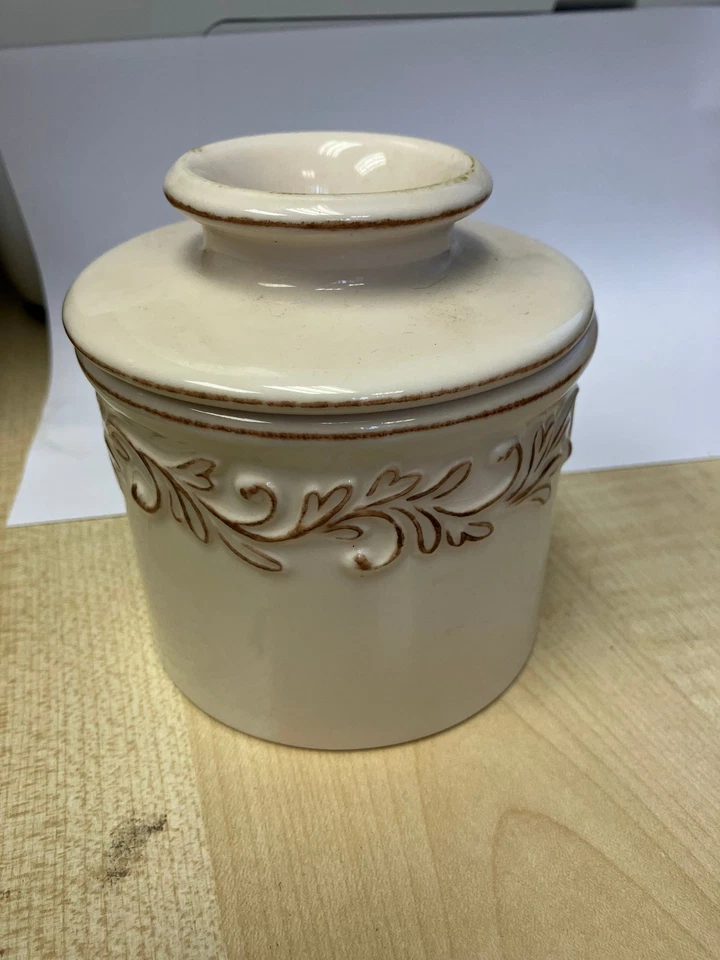 Vintage Ceramic Butter Dish with Lid Ornate Design - #3227 - Image 1 of 4