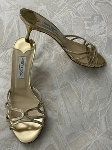 JIMMY CHOO GOLD HEEL OPEN TOE HEELS SIZE 40 In Great Condition - Picture 1 of 12