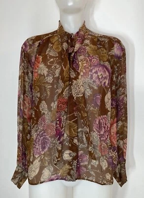 Blusa Max Mara Seda Cuello Corbata Botones Semi Transparente Talla EE. UU. 6 (Ver Botón Desgaste Foto 1 de 4