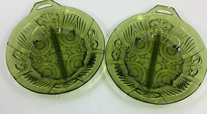Menge 2 Vintage Indiana Killarney grün Glas geteilt Süßigkeiten Relish Tabletts Schale - Bild 1 von 4